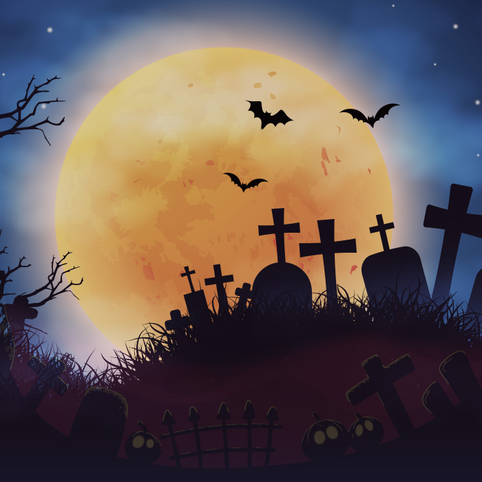 Luna piena e background cimitero.